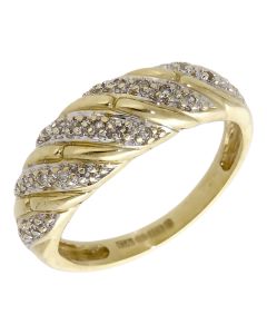 Pre-Owned 9ct Yellow Gold Domed Twist Effect Diamond Dress Ring