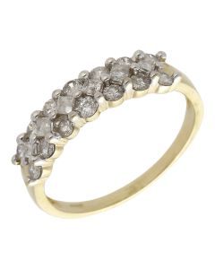 Pre-Owned 9ct Yellow Gold Triple Row Diamond Dress Ring