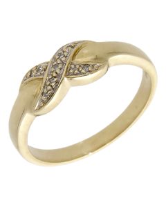 Pre-Owned 9ct Yellow Gold Diamond Set Kiss Dress Ring