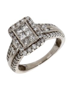 Pre-Owned 9ct White Gold Mixed Cut Diamond Cluster Ring