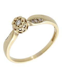 Pre-Owned 9ct Yellow Gold Illusion Set Diamond Solitaire Ring