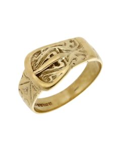 Pre-Owned 9ct Yellow Gold Patterned Buckle Ring