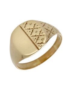 Pre-Owned 9ct Yellow Gold Part Patterned Signet Ring