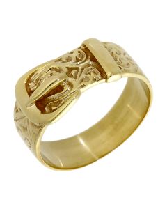 Pre-Owned 9ct Yellow Gold Patterned Buckle Ring