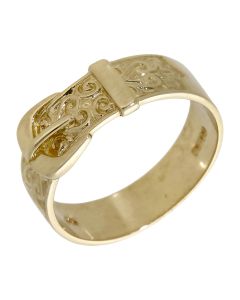 Pre-Owned 9ct Yellow Gold Patterned Buckle Band Ring