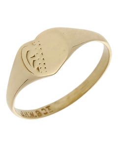 Pre-Owned 9ct Gold Childs Part Patterned Heart Signet Ring