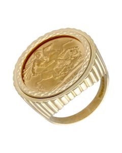 Pre-Owned 1976 Full Sovereign Coin In 9ct Gold Ring Mount