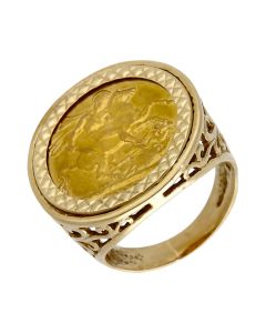Pre-Owned 1910 Full Sovereign Coin In 9ct Gold Ring Mount