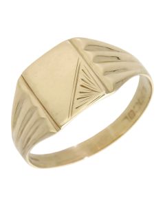 Pre-Owned 9ct Yellow Gold Sunburst Engraved Signet Ring
