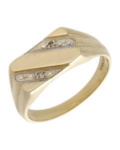 Pre-Owned 9ct Yellow Gold Diamond Set Rectangle Signet Ring