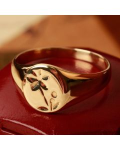 Pre-Owned Vintage 1972 9ct Gold Flower Engraved Signet Ring