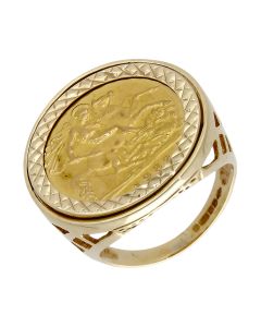 Pre-Owned 1982 Half Sovereign Coin In 9ct Gold Ring Mount