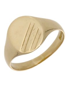 Pre-Owned 9ct Yellow Gold Striped Oval Signet Ring