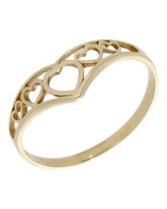 Pre-Owned 9ct Yellow Gold Hearts Wishbone Ring