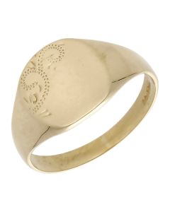 Pre-Owned 9ct Yellow Gold Part Patterned Signet Ring