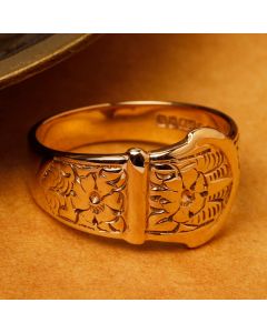 Pre-Owned Vintage 1986 9ct Yellow Gold Patterned Buckle Ring