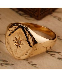 Pre-Owned Vintage 1972 9ct Yellow Gold Diamond Signet Ring