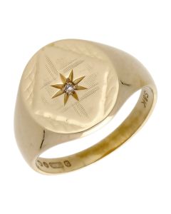 Pre-Owned Vintage 1972 9ct Yellow Gold Diamond Signet Ring