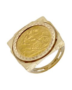 Pre-Owned 1982 Half Sovereign Coin In 9ct Gold Ring Mount