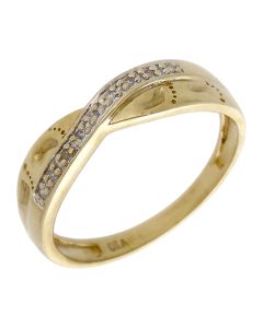Pre-Owned 9ct Gold Diamond Set Footprints Crossover Wave Ring