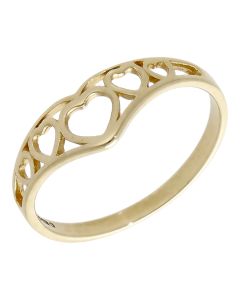 Pre-Owned 9ct Yellow Gold Cutout Hearts Wishbone Ring