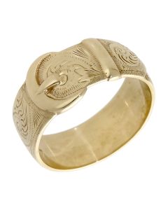 Pre-Owned 9ct Yellow Gold Patterned Buckle Band Ring