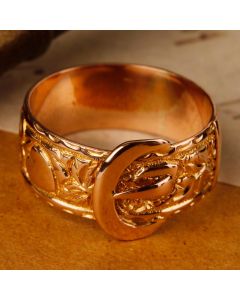 Pre-Owned Vintage 1942 9ct Rose Gold Floral Buclkle Ring