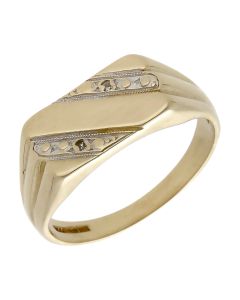 Pre-Owned 9ct Yellow & White Gold Diamond Signet Ring