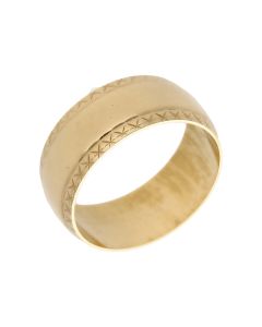 Pre-Owned 9ct Yellow Gold 9mm Patterned Edge Wedding Band Ring