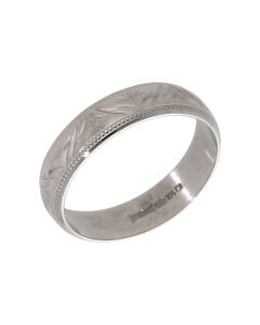 Pre-Owned 9ct White Gold 5mm Patterned Wedding Band Ring