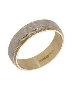 Pre-Owned 9ct Yellow & White Gold 6mm Patterned Wedding Ring
