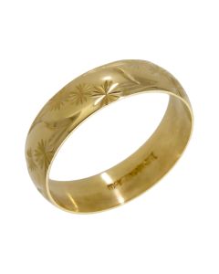 Pre-Owned 18ct Yellow Gold Star Engraved 6mm Wedding Band Ring