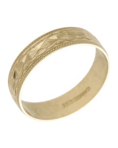 Pre-Owned 9ct Yellow Gold 5mm Patterned Wedding Band Ring