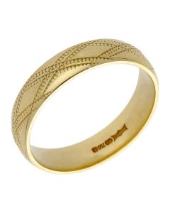 Pre-Owned 18ct Yellow Gold 5mm Patterned Wedding Band Ring