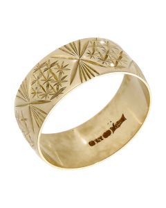 Pre-Owned 9ct Yellow Gold 8mm Patterned Wedding Band Ring