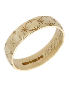 Pre-Owned Vintage 1974 9ct Gold 5mm Patterned Wedding Ring