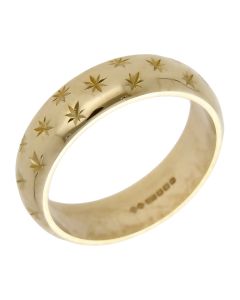 Pre-Owned 9ct Yellow Gold 6mm Star Engraved Wedding Band Ring