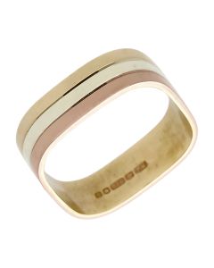 Pre-Owned 9ct Yellow Rose & White Gold Square Band Ring