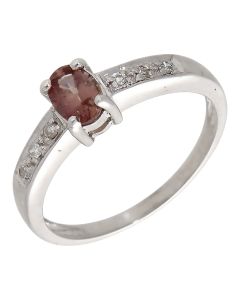 Pre-Owned 9ct White Gold Pink Topaz & Diamond Dress Ring