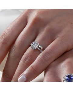 Pre-Owned 18ct White Gold GIA Emerald Cut Diamond Halo Ring