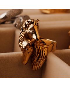 Pre-Owned 9ct Yellow Gold Double Horses Head Ring
