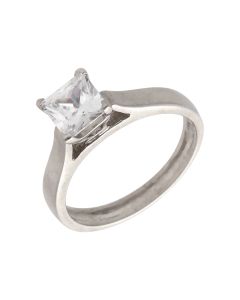 Pre-Owned 9ct White Gold Square Cubic Zirconia Solitaire Ring