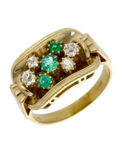 Pre-Owned 9ct Yellow Gold Emerald & Diamond Dress Ring