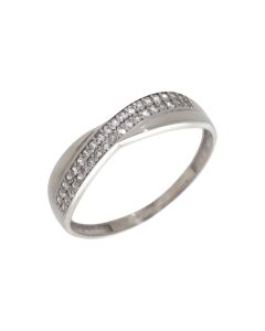 Pre-Owned 9ct White Gold Cubic Zirconia Crossover Wave Ring
