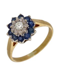 Pre-Owned 18ct Yellow Gold Sapphire & Diamond Cluster Ring