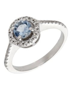 Pre-Owned 18ct White Gold Aquamarine & Diamond Halo Ring