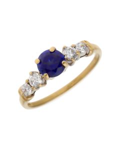Pre-Owned 14ct Gold Synthetic Sapphire & Cubic Zirconia Ring