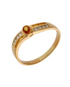Pre-Owned 14ct Gold Orange Topaz & Diamond Wave Dress Ring