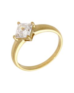 Pre-Owned 18ct Yellow Gold Square Cubic Zirconia Solitaire Ring