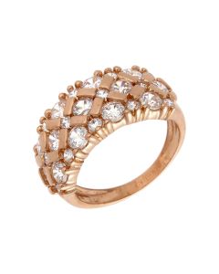 Pre-Owned 14ct Rose Gold Cubic Zirconia Multi Row Dress Ring